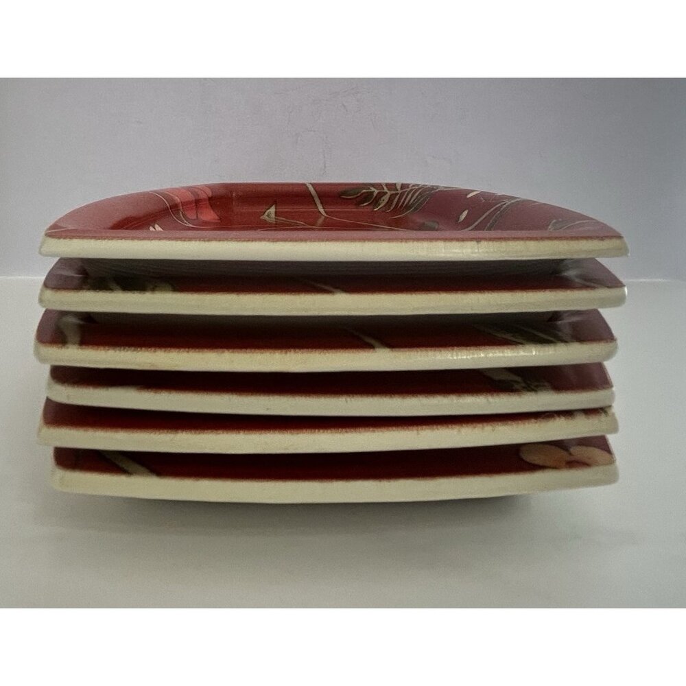 6 Plates Match Mates International Laminations Floral Red Luncheon Fancy Picnic - Picture 13 of 13